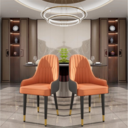 Chair - Dining Room Chairs - Set of 2 Dining Room Chairs - Faux Leather Design - Mid-Century Bar Stools - Wooden Legs - Comfortable Upholstery - For Kitchen - Dining Room - Living Room - 52x49x90cm - Orange and Gray