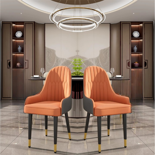 Chair - Dining Room Chairs - Set of 2 Dining Room Chairs - Faux Leather Design - Mid-Century Bar Stools - Wooden Legs - Comfortable Upholstery - For Kitchen - Dining Room - Living Room - 52x49x90cm - Orange and Gray