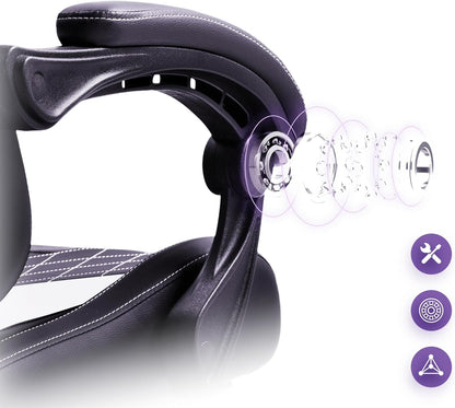 Gamingstoel – Bureaustoel – Computestoel – Stoel Voor Gamers – Game Chair – Ergonomisch Ontwerp – Massagefunctie & Voetensteun – Wit Leer – Max 136 kg - QUORE