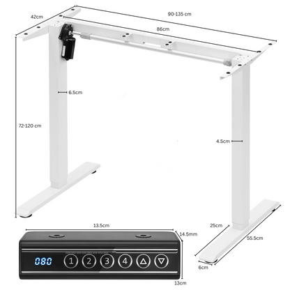 Bureauframe - Elektrisch Sta-bureaubeugel - Hefbureauframe - Verstelbaar - met USB-oplaadpoort - Geheugenbediening - voor Thuiskantoor - 29V - 60 x 135 x 120 cm - Wit - QUORE