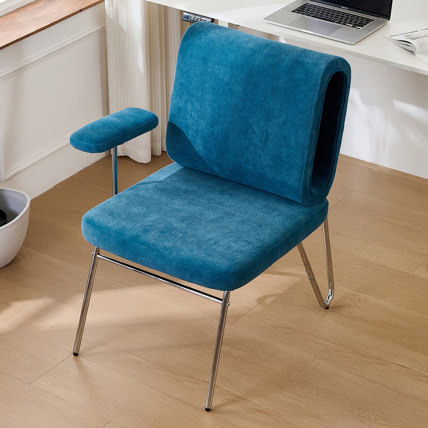 Fauteuil – Accentstoel – Lounge Stoel – Eetkamerstoel – Bureaustoel – Verwisselbare Arm- En Rugleuningen – Duurzaam Metalen Frame – Compact Ruimtebesparend Design – Blauw
