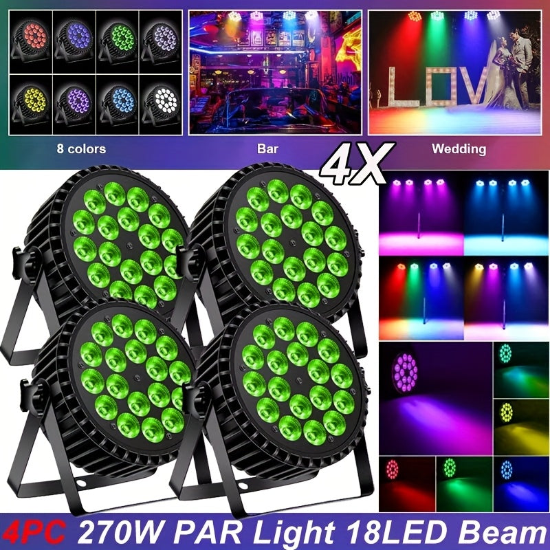RGBW LED PAR Spotlights – DJ Verlichting – Podiumlampen – Discolampen – Stage Lights – Set van 4 – 270W Krachtige RGBW LEDs – Multi-mode DMX Bediening