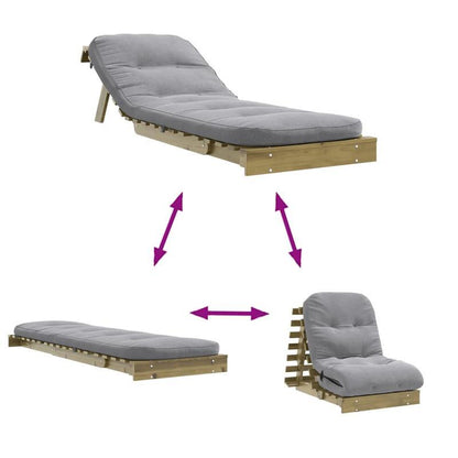 Futonbed – Sofa Bed – Loungestoel – Relaxstoel – Futonsofa – Rattan Materiaal – Ergonomische Hoofdsteun – 70x206x11 cm
