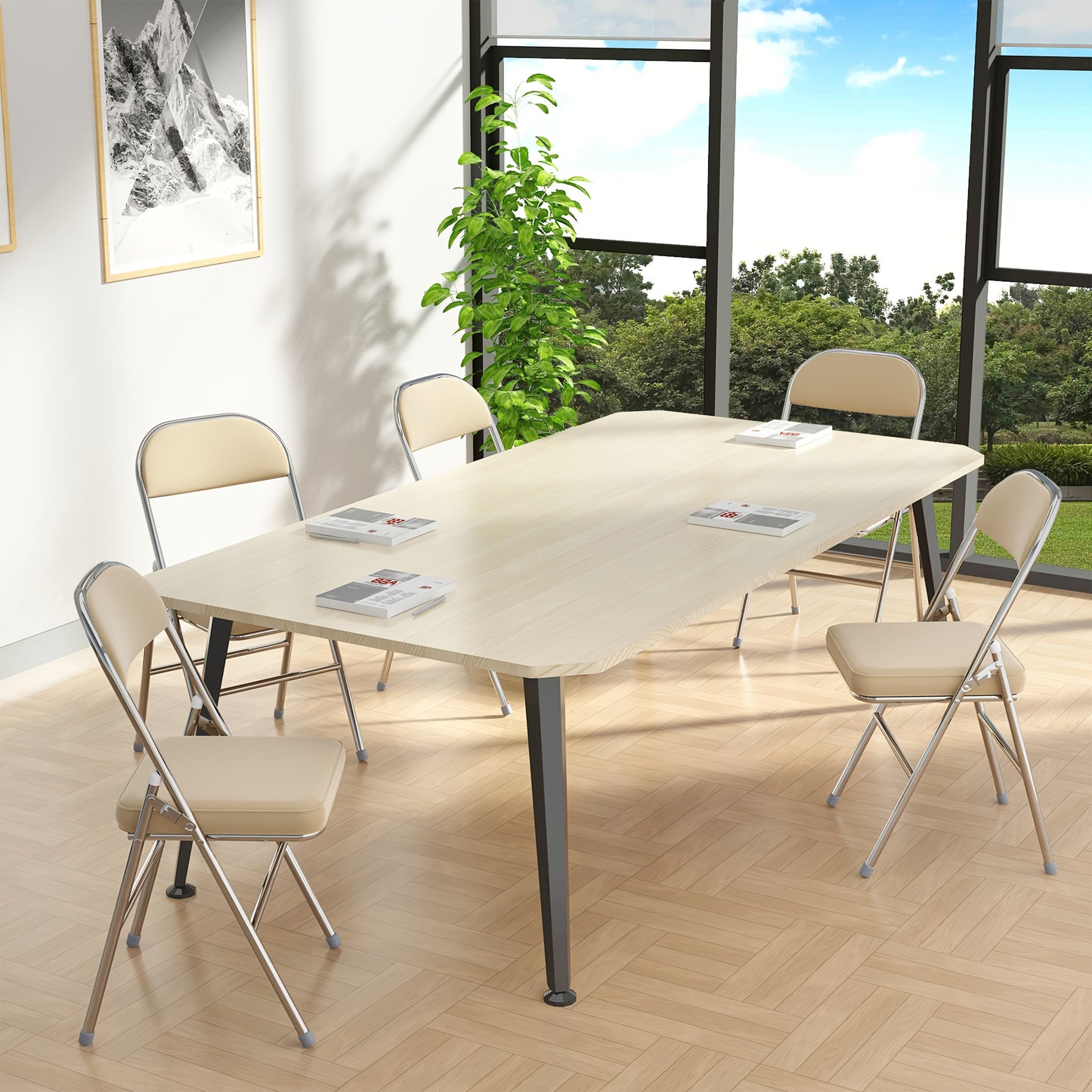 Opvouwbare Stoelen – Klapstoelen – Vouwstoelen – Campingstoelen – Eventstoelen – Set van 2 – Stevig Metalen Frame – Licht Beige PU Bekleding