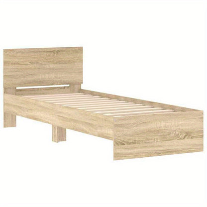 Bedframe – Eenpersoonsbed – Slaapbank – Kinderbed – Eenpersoonsbedframe – Sonoma Eiken – Hoofdbord – 90x200 cm – Hout & Metaal – Stevig & Stijlvol