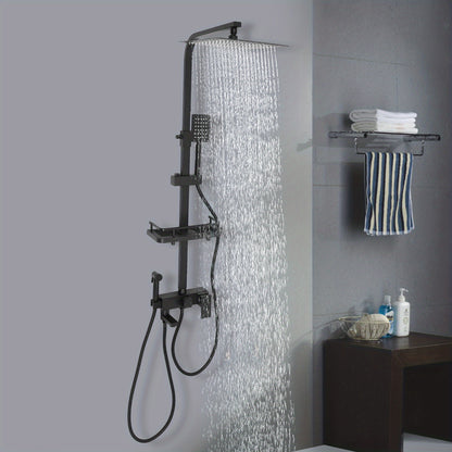 Badkraan – Badmengkraan – Douchekraan – Badthermostaat – Mengkraan – Wandmontage – Met Handdouche – Waterbesparende Stopknop – Krasbestendig Zwart Design
