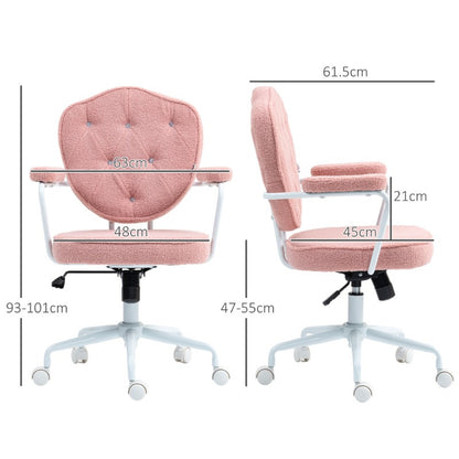 Bureaustoel – Bureaustoel Ergonomisch – Werkstoel – Computerstoel – Kantoorstoel – Verstelbare Hoogte – Teddy Fleece Bekleding Roze