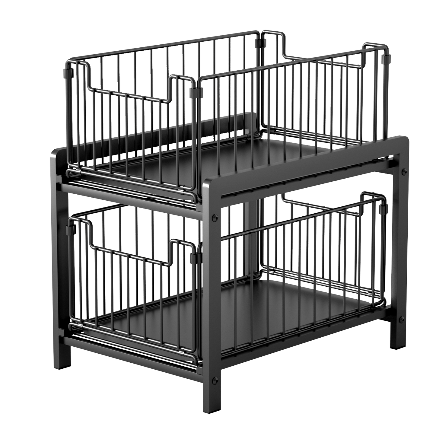 Keukenorganizer – Keukenkast Organizer – Gootsteenkast Organizer – Aanrecht Organizer – Badkamer Organizer – 2 Laagse Opberger – Met Uitschuifbare Lade – Metaal – 26x37x38,5 cm – Zwart
