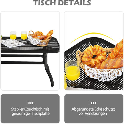 Tuinbank – Buitenbank – Balkonbank – Zitbank – Tuin Zitgroep – Comfortabel Met Kussens – Duurzaam Metalen Frame – Inclusief Koffietafel 120x76 cm