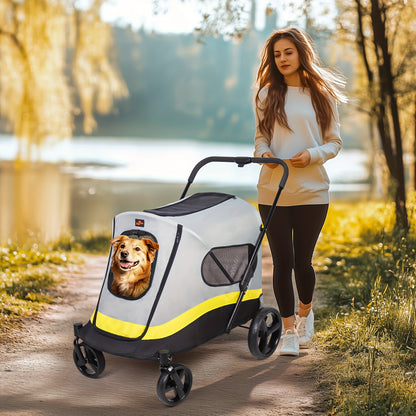Dierenwagen – Huisdierwagen – Hondenwagen – Pet Carrier – Dierenbuggy – Voor Middelgrote en Grote Huisdieren Tot 50 kg – Stevig Ijzeren Frame – Inclusief Regenhoes
