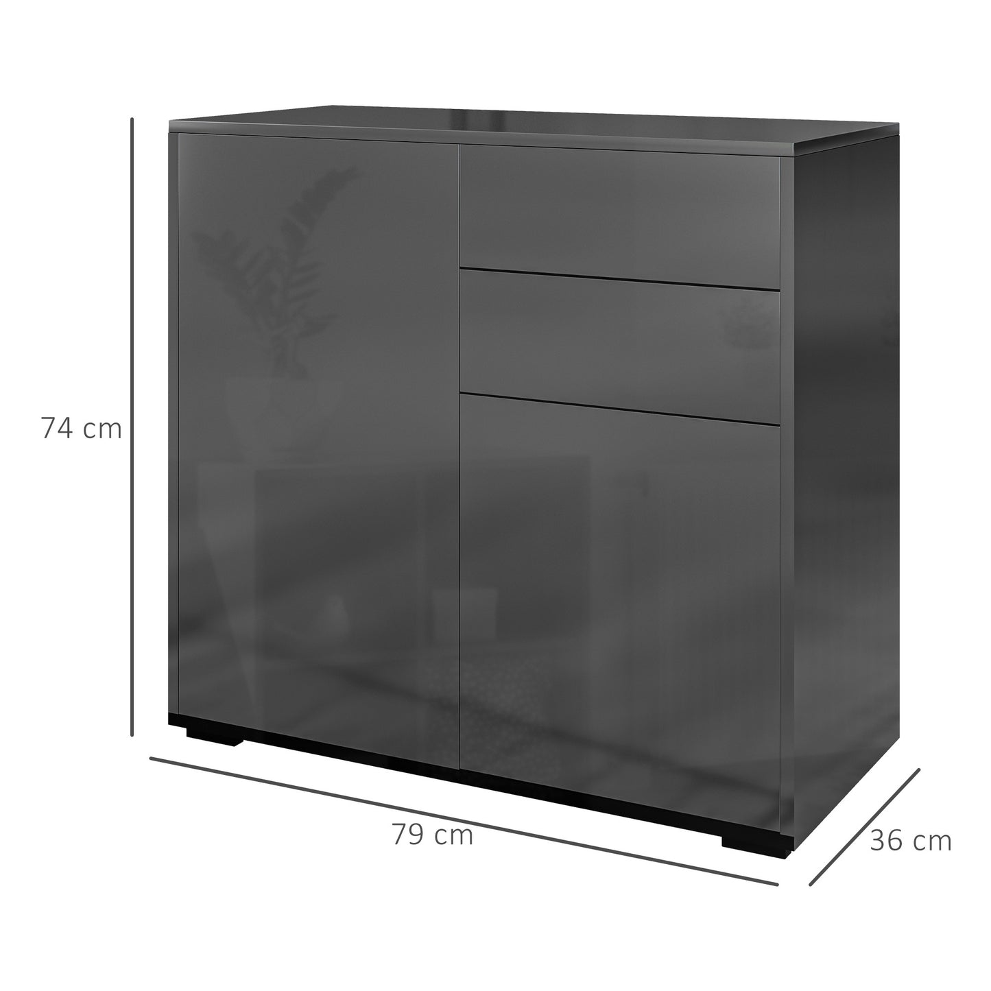 Buffetkast – Dressoir – Opbergkast – Sideboard – Kast Met Laden – Glanzend Zwart – Verstelbare Planken – 79x36x74 Cm