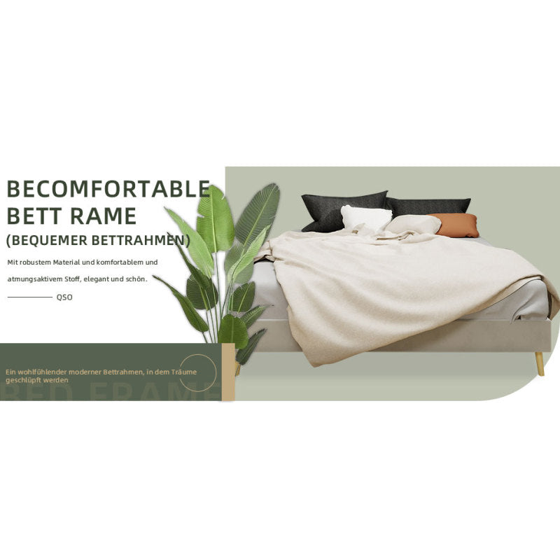 Bedframe – Bed – Tweepersoonsbed – Platformbed – Slaapbank – Gestoffeerd – 160x200 cm – Beige Velvet – Stabiel Metalen Frame – Eenvoudige Montage