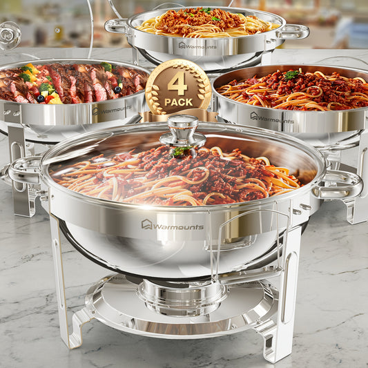 Buffetwarmerset – Chafing Dish – Warmhoudpan – Serveringspan – Cateringpan – 4-delig – Roestvrij Staal – 5 Liter Inhoud – Glazen Deksel Met Houder