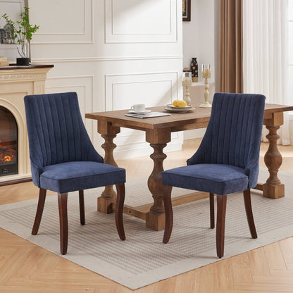 Eetkamerstoel – Stoel – Zitstoel – Dining Chair – Eettafelstoel – Velour Chenille Bekleding – Gouden Roestvrijstalen Poten – Diepblauw