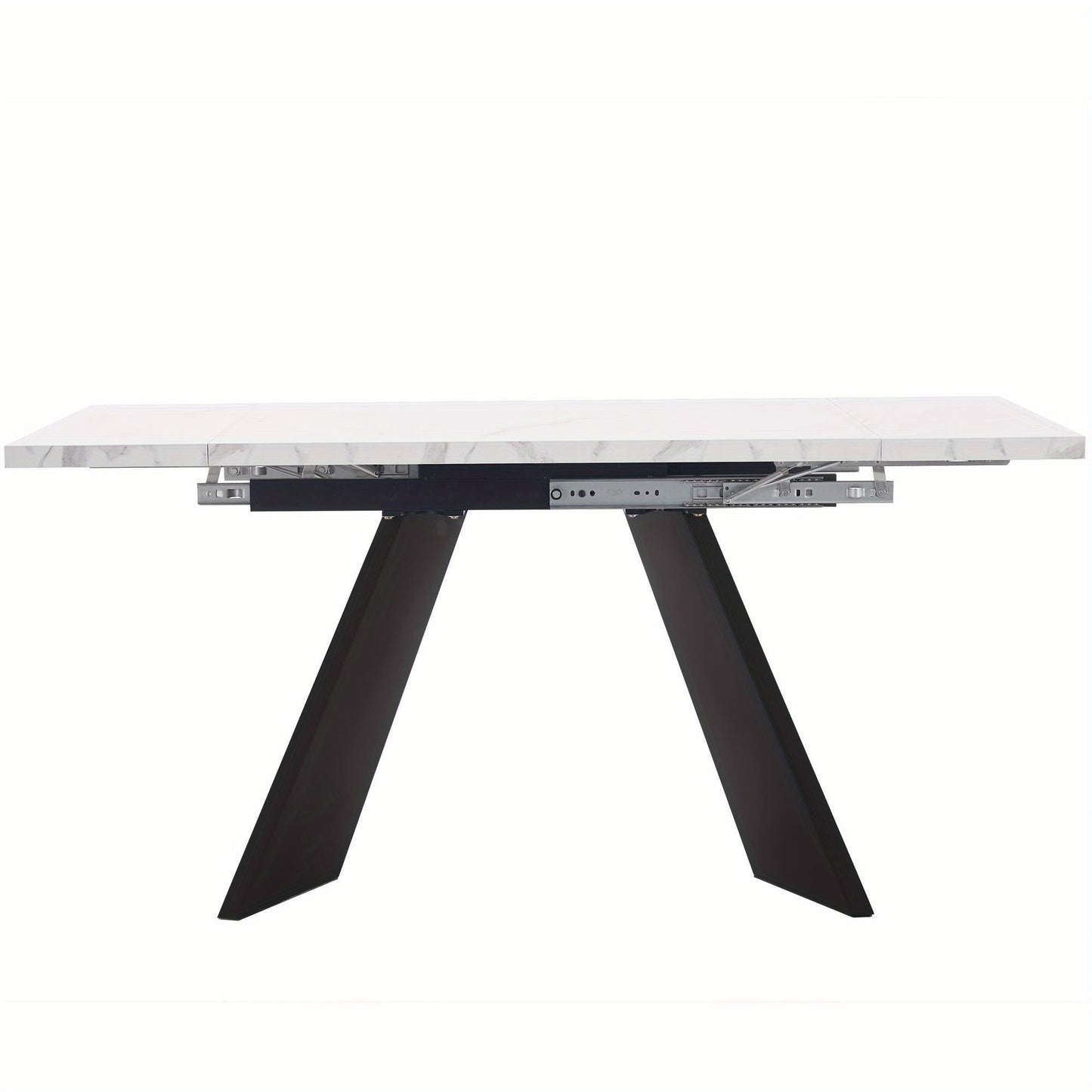 5-delige Eettafelset – Uitschuifbare Eettafel – Eetkamerset voor 4 Personen – Witte Tafel met Platte Poten – Grijze Velvet Stoelen – Ruimtebesparend – Comfortabel Ergonomisch Design