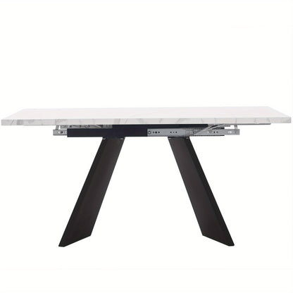 5-delige Eettafelset – Uitschuifbare Eettafel – Eetkamerset voor 4 Personen – Witte Tafel met Platte Poten – Grijze Velvet Stoelen – Ruimtebesparend – Comfortabel Ergonomisch Design