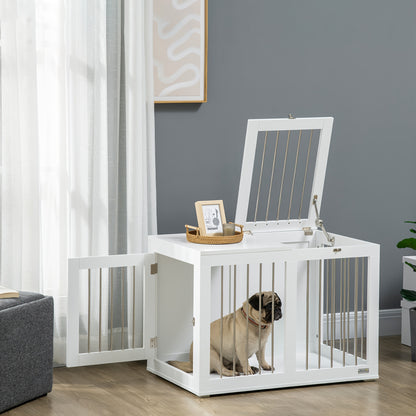 Hondenbench – Hondenkooi – Hondenhok – Bench Voor Middelgrote Honden – Dierenbench – Wit – Aluminium – 80x50x56,5 cm – Met Deur En Transportfunctie