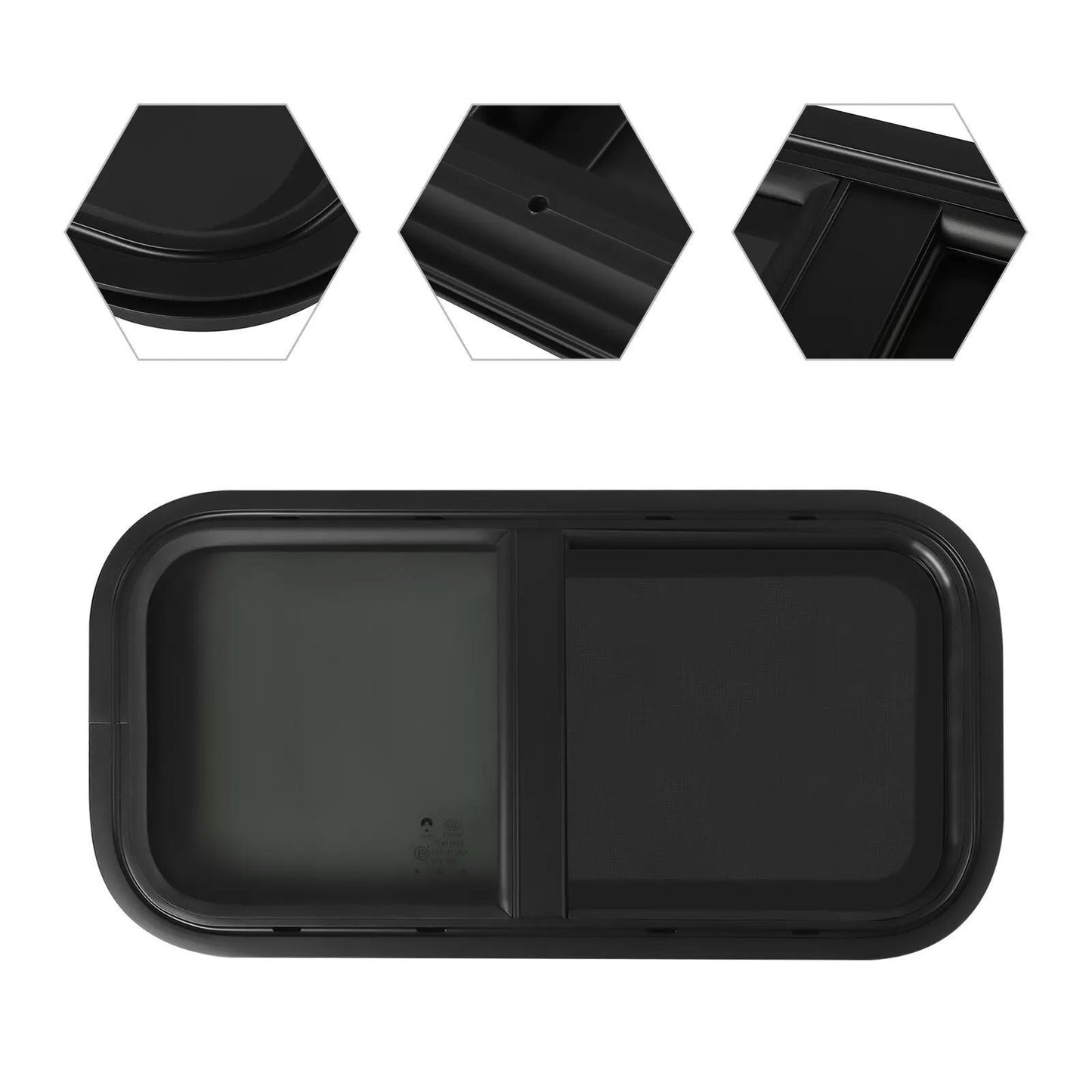 Zijraam Caravan – Camper Raam – Wohnmobil Fenster – Insectenscherm Ramen – Buitenraam Zwart – 70x40 cm – Gehard Glas & Aluminium Frame