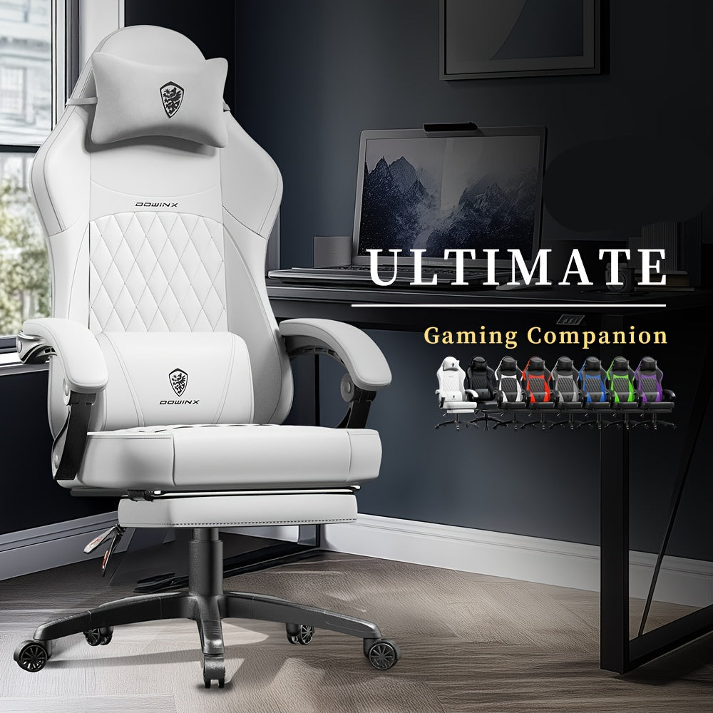 Witte Racing Bureaustoel – Gaming Stoel – Bureaustoel Ergonomisch – Draaistoel – Werkstoel – Roestvrij Stalen Frame – Handmatig Verstelbare Rugleuning