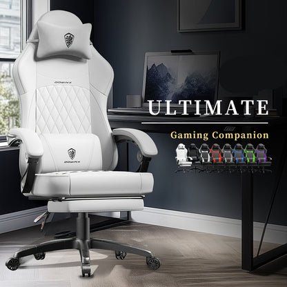 Witte Racing Bureaustoel – Gaming Stoel – Bureaustoel Ergonomisch – Draaistoel – Werkstoel – Roestvrij Stalen Frame – Handmatig Verstelbare Rugleuning