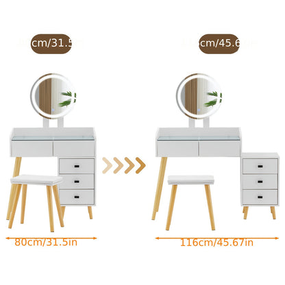 Make-uptafel – Dressing Table – Make-up Bureau – Schminktisch – Vanity Desk – Gehard Glas Blad – Ruime Opberglade – Gevoerde Kruk – Compact Design