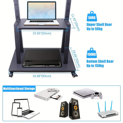 TV Meubel Mobiel – Mobiele TV Standaard – TV Trolley – Verrijdbare TV-Standaard – Verrijdbaar TV-Meubel – voor 32-100 inch Schermen – Verstelbare Hoogte – Stevig Metaal – max. 80 kg Draagkracht – 2 Opberglepels – VESA tot 800x600 mm
