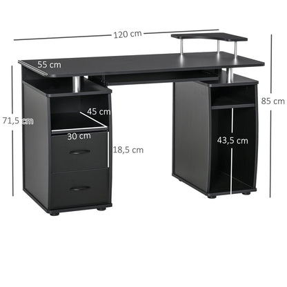 Computerbureau – Bureau – Werkplek – Schrijftafel – Bureau met Opbergruimte – Zwart – 120x55x85 cm – Veelzijdige Opbergruimte – Geïntegreerd Kabelbeheer