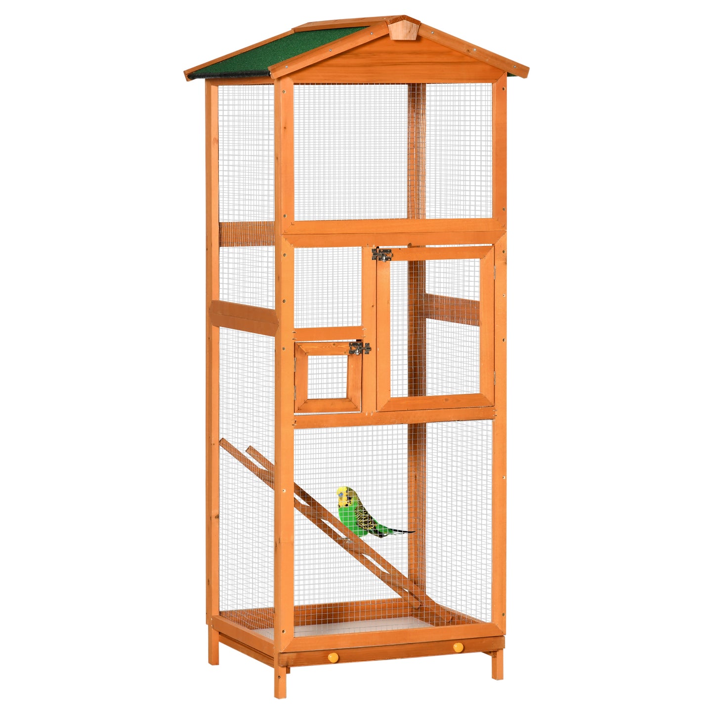 Vogelkooi Large – Vogelkooi Outdoor – Vogelhuis – Vogelnestkast – Volière – Solide Houten Constructie – Weerbestendig Met Asfalt Dak – 68x63x165 cm – Oranje