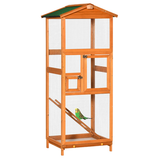 Vogelkooi Large – Vogelkooi Outdoor – Vogelhuis – Vogelnestkast – Volière – Solide Houten Constructie – Weerbestendig Met Asfalt Dak – 68x63x165 cm – Oranje