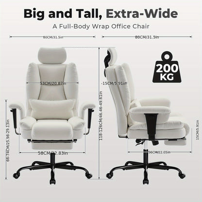 Bureaustoel – Ergonomische Stoel – Kantoorstoel – Draaistoel – Verstelbare Bureaustoel – Memory Foam Kussen – Stevig Metalen Frame – Wit