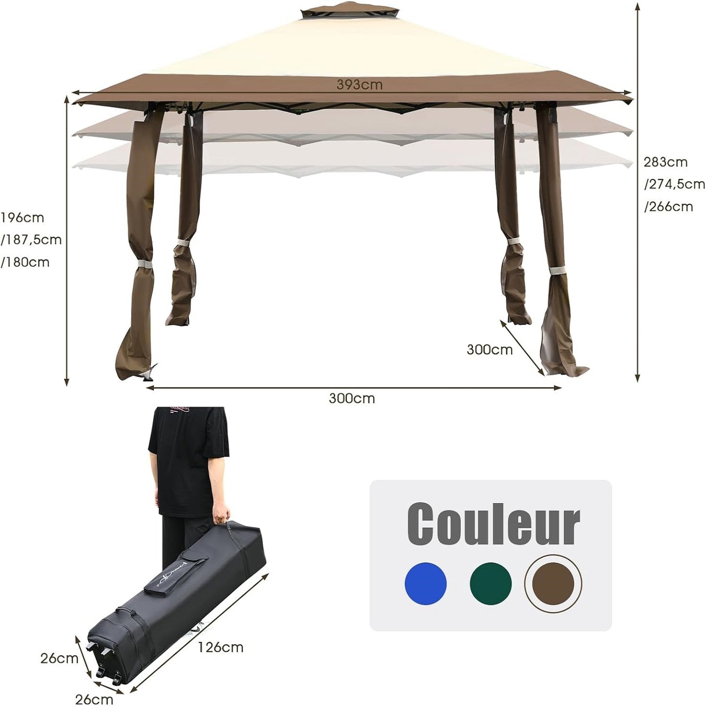 Overkapping – Partytent – Paviljoen – Tuin Tent – Buitentent – Dubbele Daklaag – Waterafstotend Silver Coated Oxford Stof