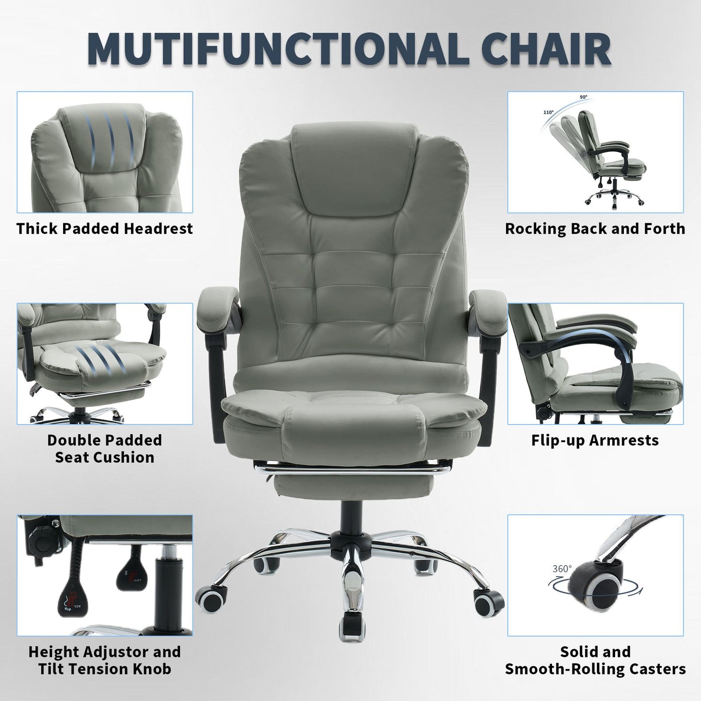 Ergonomische Bureaustoel – Gaming Stoel – Kantoorstoel – Bureau Stoel – Computerstoel – Pocketvering Rugondersteuning – Aluminium Frame – Grijs