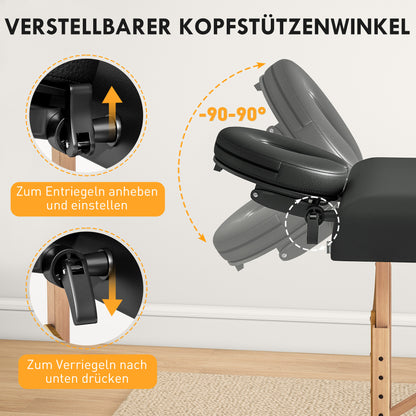 Massagetafel – Verstelbare Tafel – Massagebed – Opvouwbare Massagetafel – Therapiebed – Houten Frame – Comfortabele Foam Bekleding – Inklapbaar Design