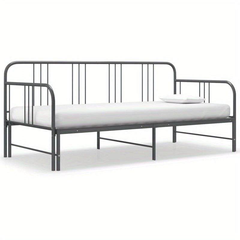 Uittrekbare Slaapbank – Slaapbank Bedbank Slaapsofa Logeerbank – Grijs – Ruimtebesparend – Stevig Metaal & Hout – 90x200 cm – Industrieel Design