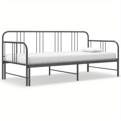 Uittrekbare Slaapbank – Slaapbank Bedbank Slaapsofa Logeerbank – Grijs – Ruimtebesparend – Stevig Metaal & Hout – 90x200 cm – Industrieel Design