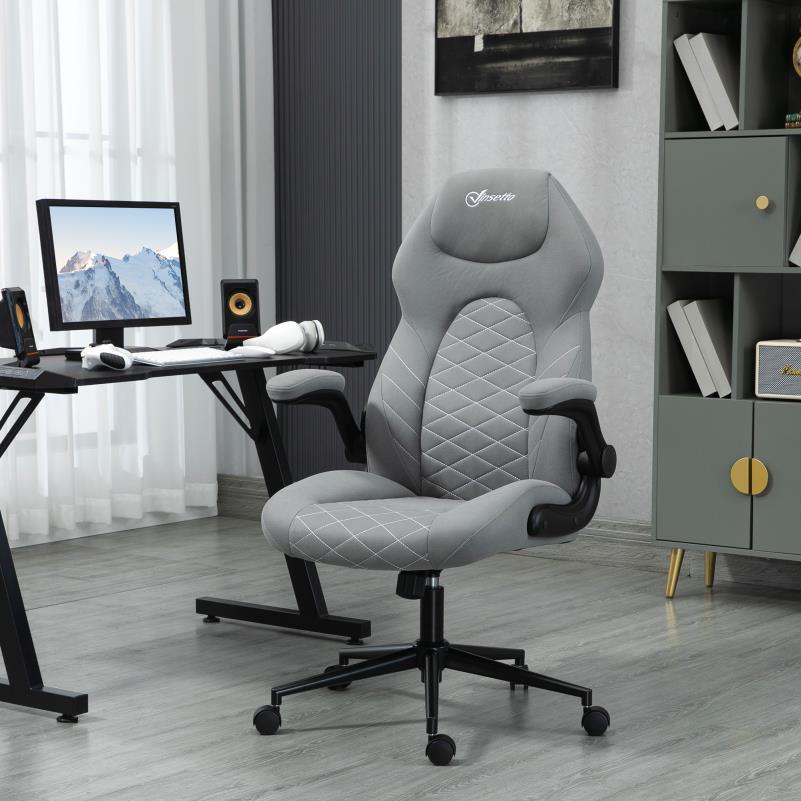 Bureaustoel – Ergonomische Stoel – Office Chair – Gamingstoel – Draaistoel – Verstelbare Armleuningen – Lendensteun – PU Bekleding – Robuust Vijfwiel Onderstel – Grijs Modern Design