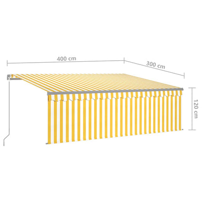 Buitenzonwering – Terraszonwering – Zonnescherm – Markies – Schaduwdoek – Geel Wit 4x3 meter – Aluminium Frame Roestbestendig – UV Waterbestendig Doek