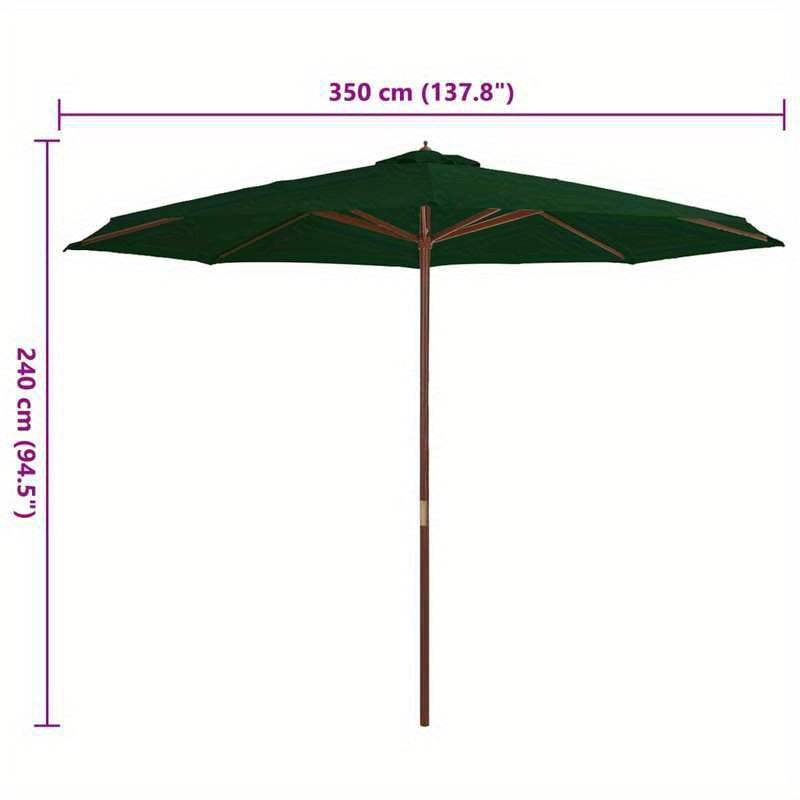 Parasol – Tuinparasol – Balkonparasol – Terrasparasol – Stokparasol – 350x240 cm – 100% Acryl Zonwering – Houten Paal & Stabiel IJzeren Frame – Groen Rechthoekig