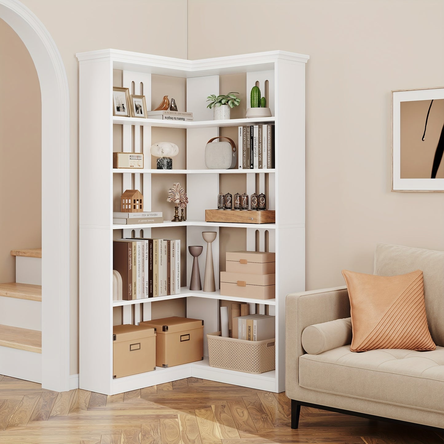 Hoekboekenkast – Hoekboekenplank – L-vormige Boekenkast – Boekenrek – Opbergkast – 182 cm Hoog – Stevige MDF & Houtconstructie – Vrijstaand Wit Meubel