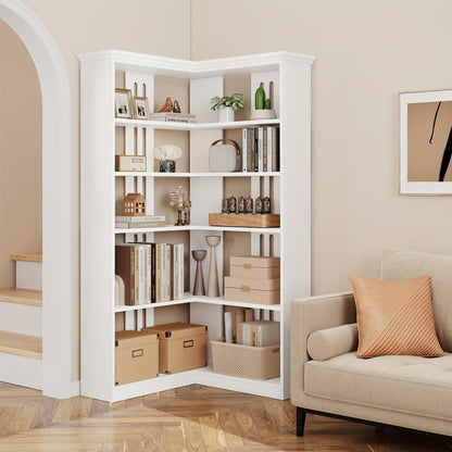 Hoekboekenkast – Hoekboekenplank – L-vormige Boekenkast – Boekenrek – Opbergkast – 182 cm Hoog – Stevige MDF & Houtconstructie – Vrijstaand Wit Meubel