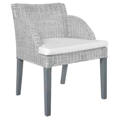 2pcs Modern Gray Rattan Dining Chairs with Cushioned Seats - Sturdy Hardwood Frame & Wipeable Fabric, Solid Back Support - Indoor/Outdoor Use for Kitchen, Patio, Dining Room - Easy-Clean Contemporary Design (No Batteries/Elec