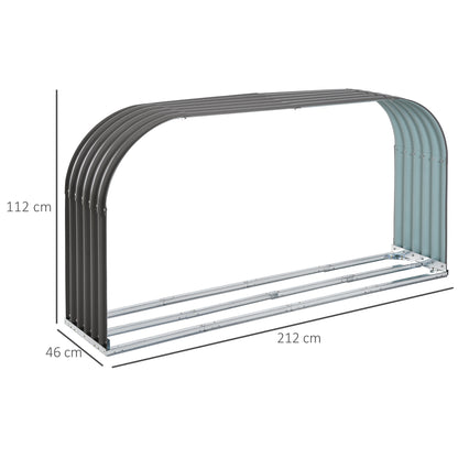 Houtrek – Haardhoutrek – Houtopslag – Houtstandaard – Houtstapelrek – Weerbestendig Staal – Groot Formaat 212x46x112 cm – Grijs