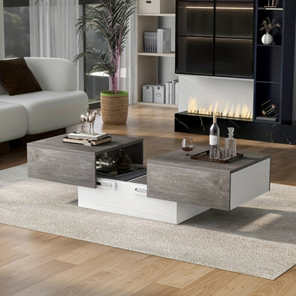 Salontafel – Koffietafel – Bijzettafel – Woonkamertafel – Tafel – Uitklapbaar Blad – Opbergruimte – Duurzaam Bamboe – Modern Grijs