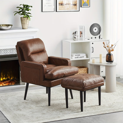Relaxfauteuil – Loungestoel – Relaxstoel – Zetel – Fauteuil – Donkerbruin – 6-standen Verstelbare Rugleuning – PU-Leder Met Voetenbank