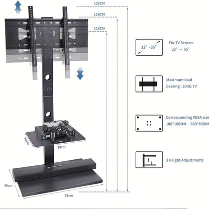 TV Standaard Vloer – TV Statief – TV Vloerstandaard – Vloer TV Beugel – Draagbaar TV Rek – Verstelbaar 32-65 Inch – Metaal – VESA 600x400mm – 30kg Belasting – Kabelmanagement