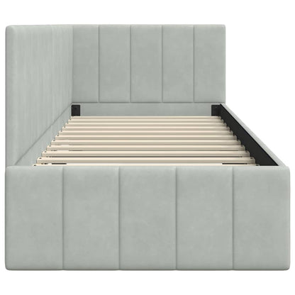 Bedframe – Bedombouw – Ledikant – Slaapmeubel – Slaapbank – 80x200 cm – Lichtgrijs Geperst Hout – Fluwelen Hoofdbord
