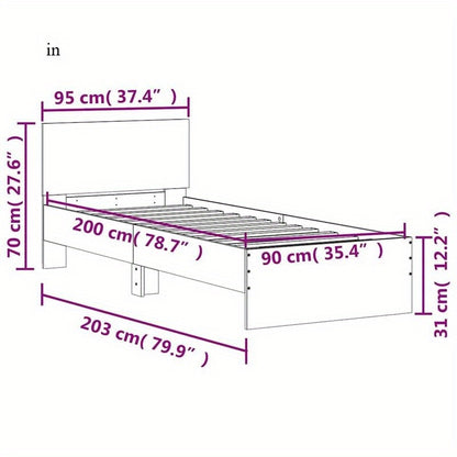 Bedframe – Eenpersoonsbed – Slaapbank – Kinderbed – Eenpersoonsbedframe – Sonoma Eiken – Hoofdbord – 90x200 cm – Hout & Metaal – Stevig & Stijlvol