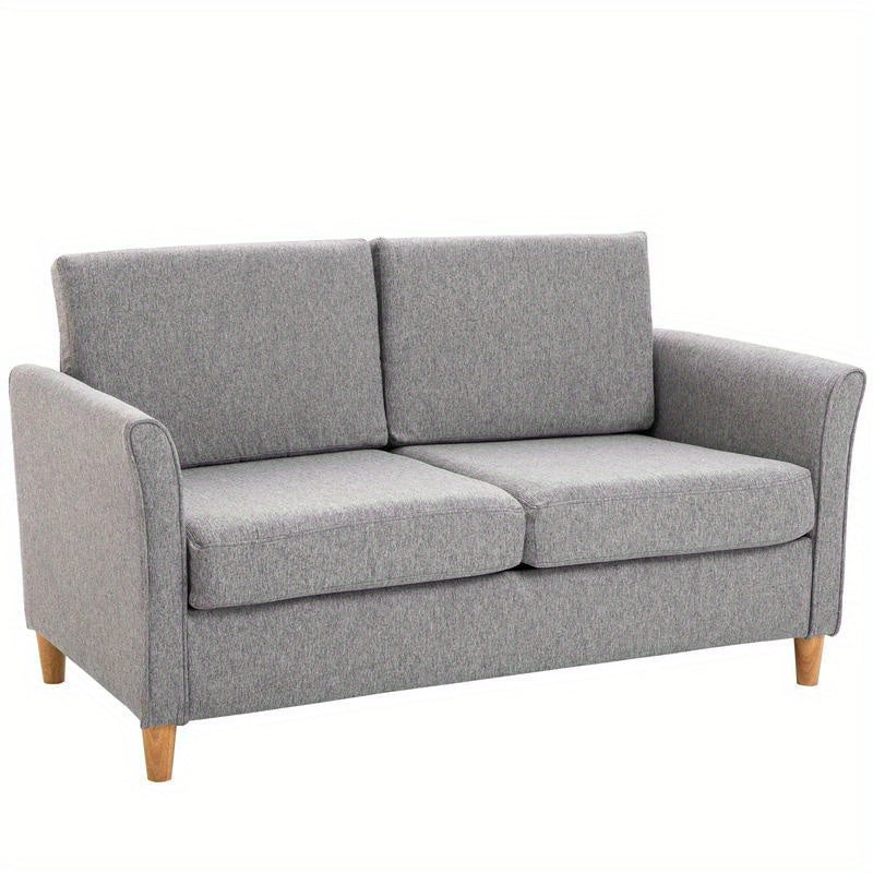 Modern Two-Seater Sofa with Removable Cushions - Thick Foam Padding & Sturdy Rubberwood () Frame, Gray -like Fabric, Easy-to-Assemble Futon Couch for Small Spaces, Apartments, Living Room, Bedroom, Office (141x70x78cm)