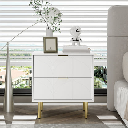 Nachtkastje – Bedkastje – Bedtafel – Slaapkamerkastje – Ladekast – Hoogglans Wit – Set Van 2 – Anti-Bots Hoeken – 2 Lades – Compact Formaat 50x40x54 cm