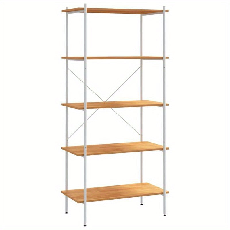 Opbergrek 5-Tier White and Oak Storage Rack, 80x40x163cm - Freestanding, Layered Shelving for Home and Commercial Use, Sturdy Wooden Construction, Ideal for Books, Plants, Decor, Standing Shelf